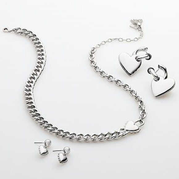 VERA WANG Romantic Silver Puffy Heart Curved Hoop Drop Earrings**NEW! - Picture 3 of 3